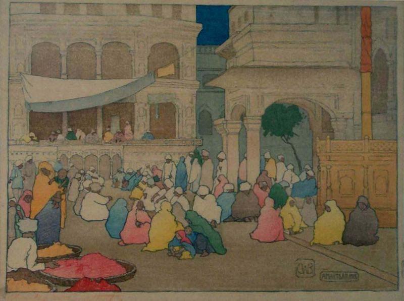 Charles W. Bartlett Amritsar [India], color woodblock print by Charles W. Bartlett, 1916, Honolulu Academy of Arts oil painting image